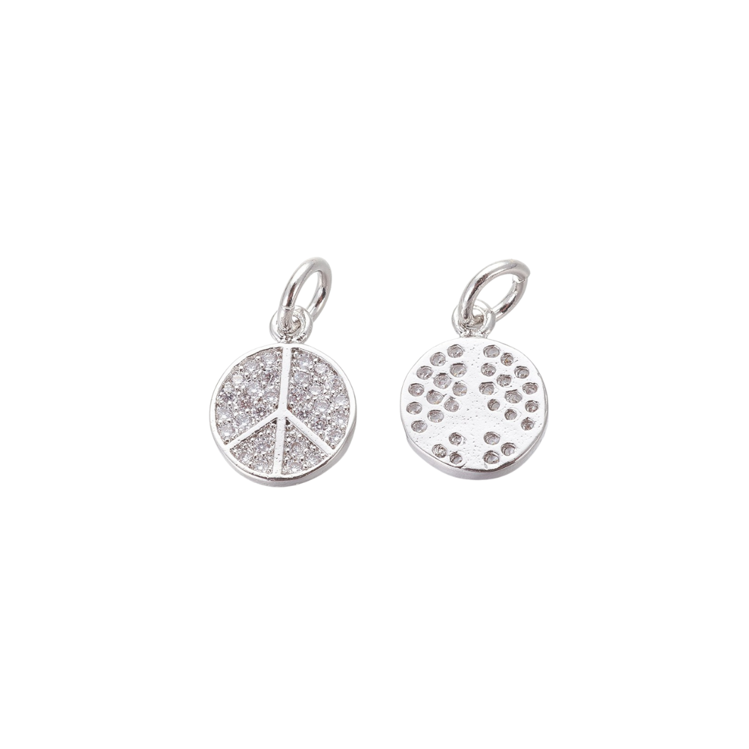 Silver Peace Sign with Cubic Zirconia Charm