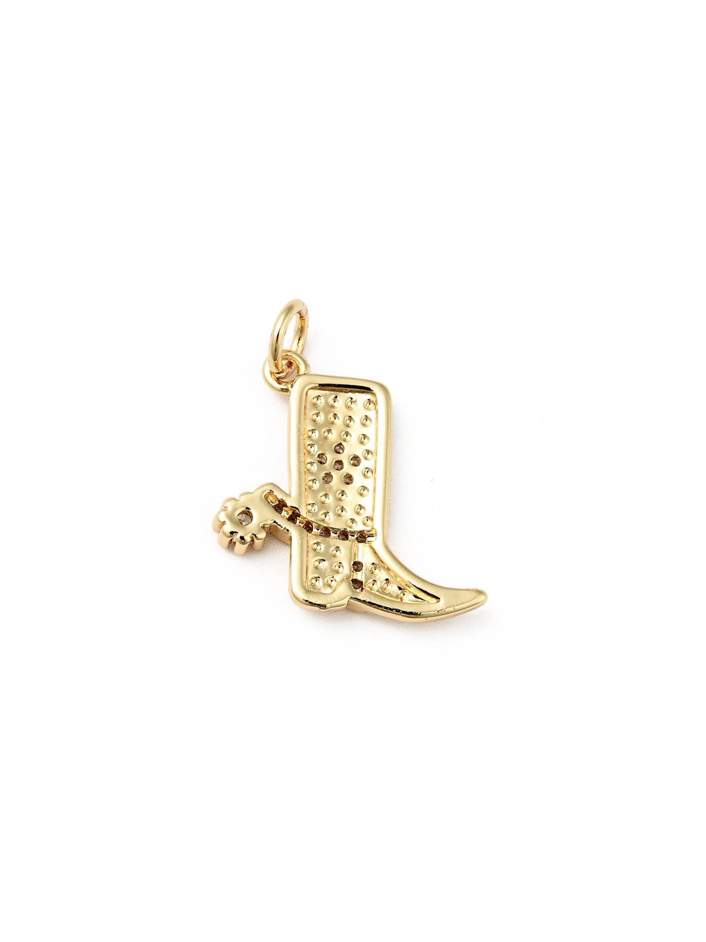 Gold Cowgirl Boot Charm with Cubic Zirconia Accents