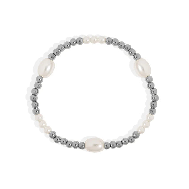 18K Stainless PVD 8mm Kiska Glass Pearl Beaded Stretch Bracelet