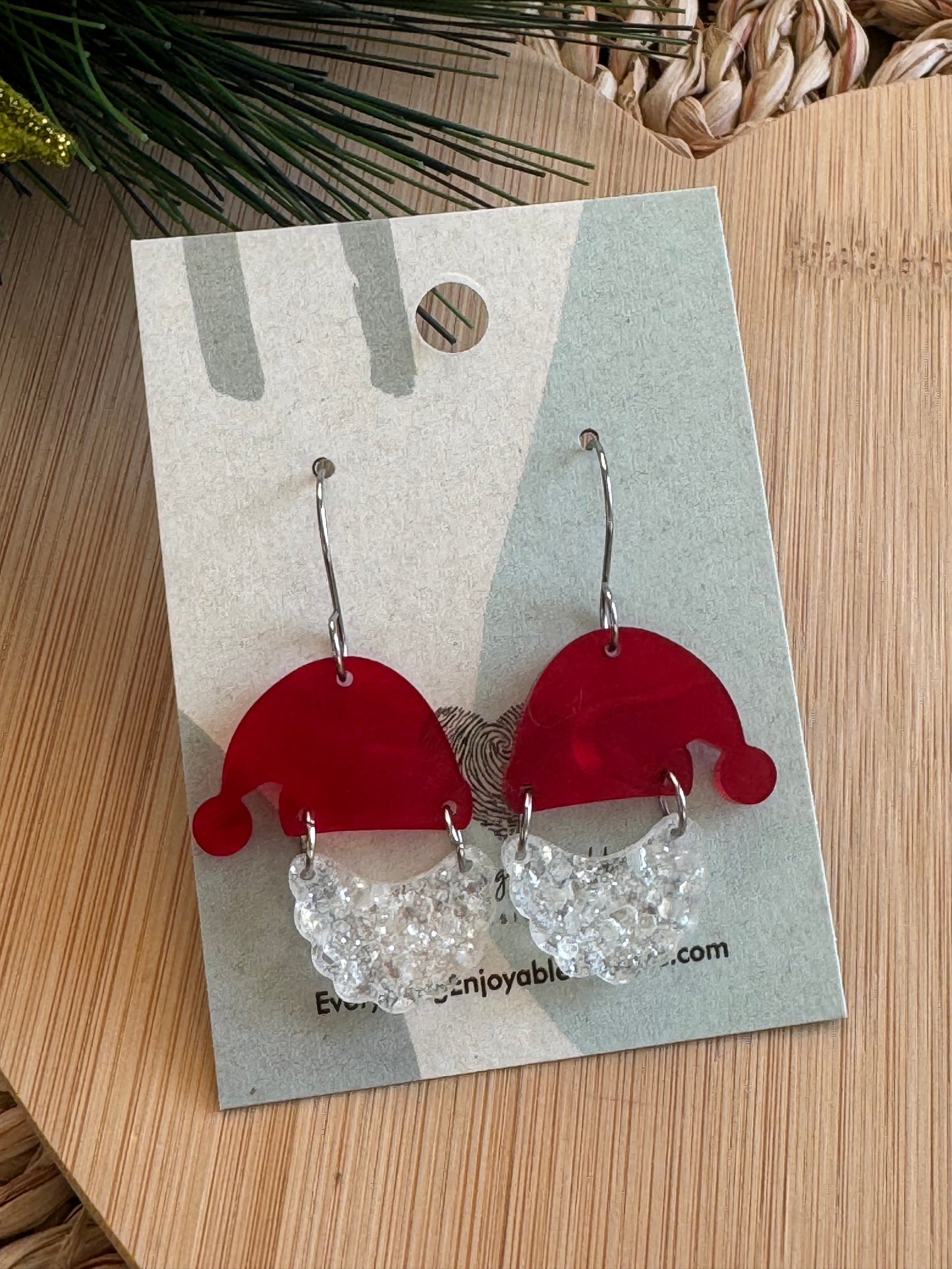 Santa Hat & Glitter Beard Dangle Earrings