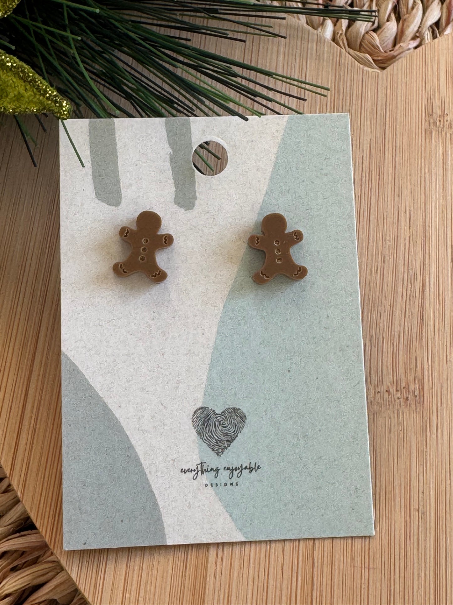 Gingerbread Man Stud Earrings – Brown Acrylic