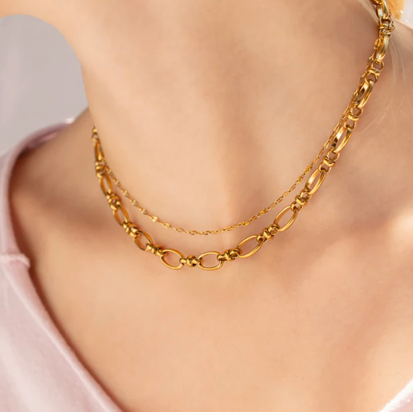 18K Gold PVD Stainless Steel Circle Charm Chain Necklace