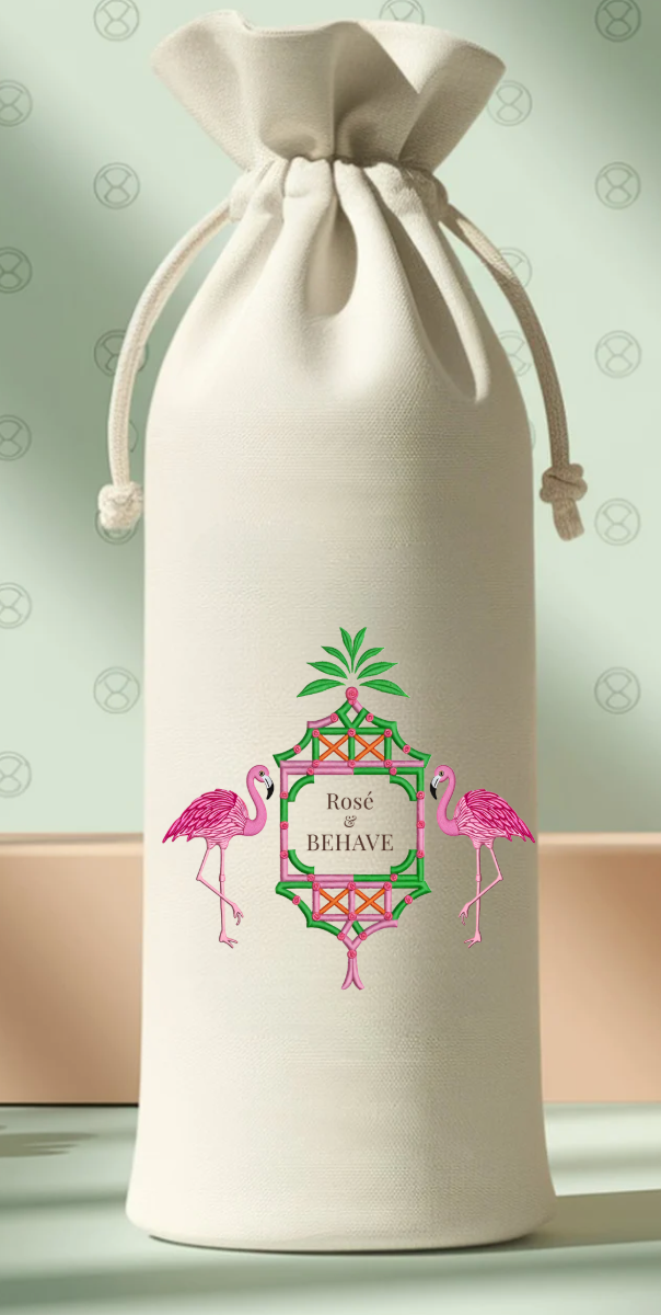 Rosé & Behave Wine Bag | Chinoiserie Flamingo Wine Gift Bag