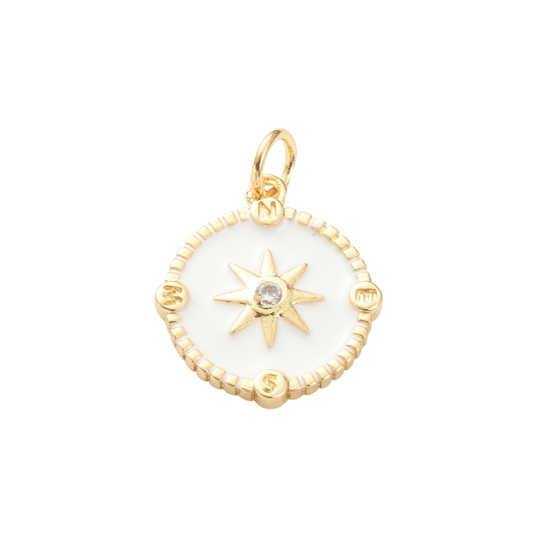 Gold North Star Compass Pave' Charm
