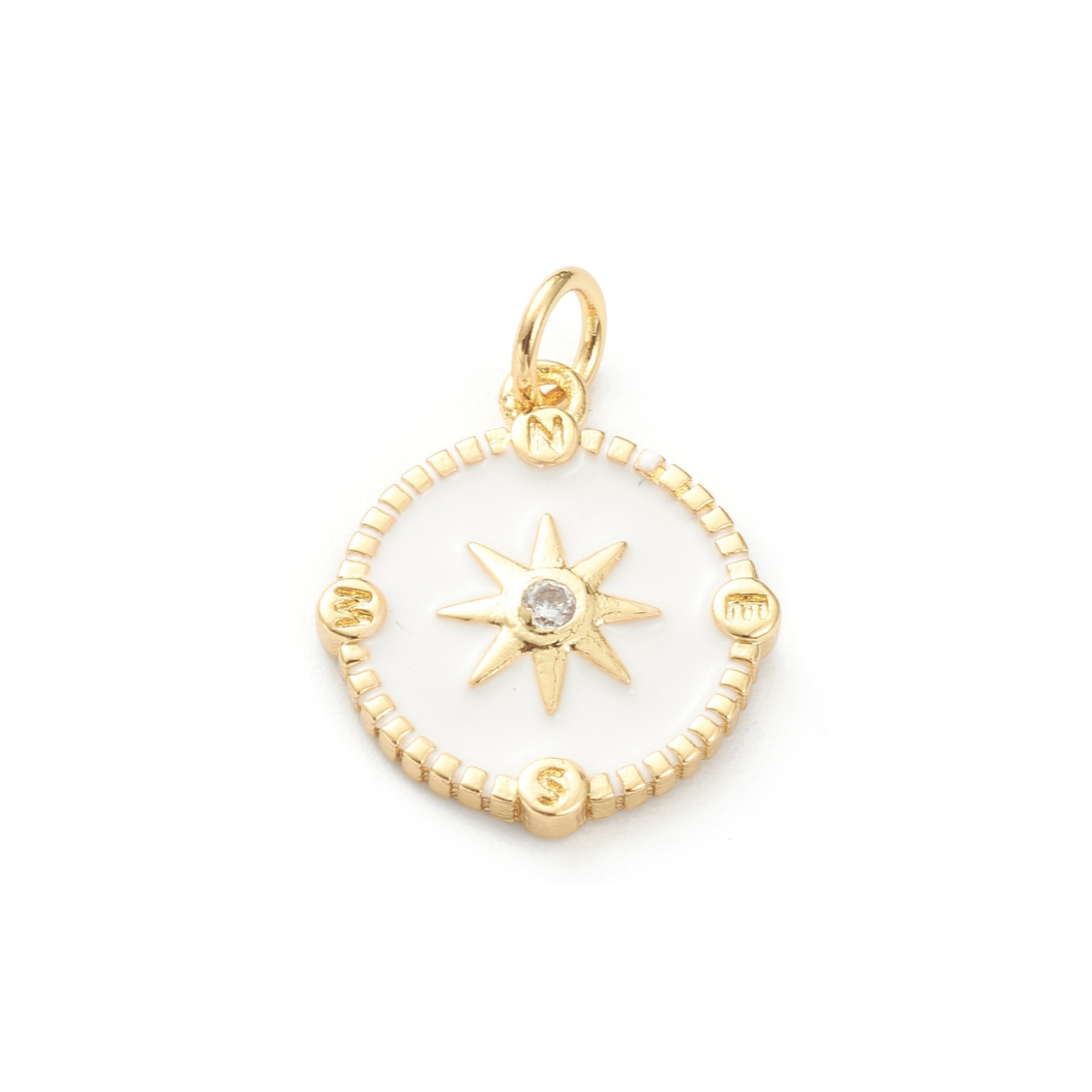 Gold North Star Compass Pave' Charm