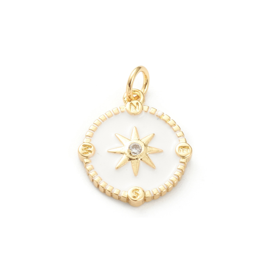 Gold North Star Compass Pave' Charm