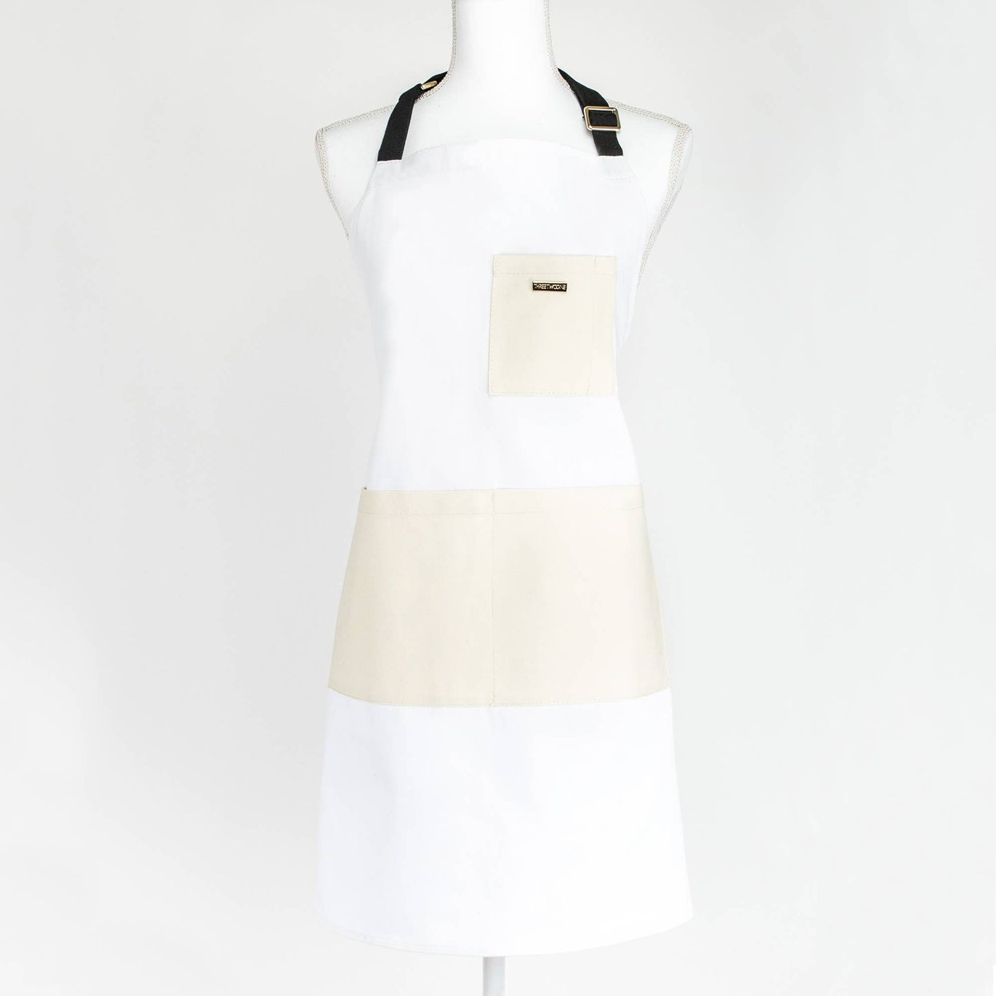 Canvas Color Block Apron - White/Natural/Black: White/natural/black