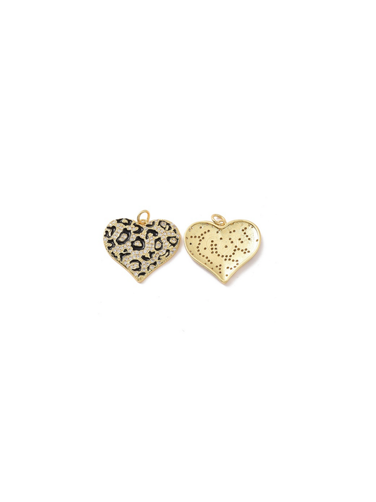 Gold and Black Paved Leopard Heart Charm