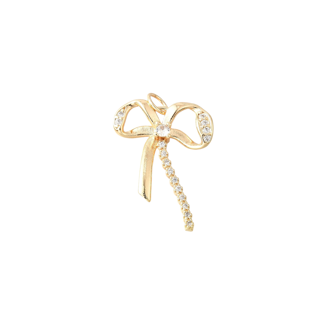 Gold Nova Bow with Cubic Zirconia Charm
