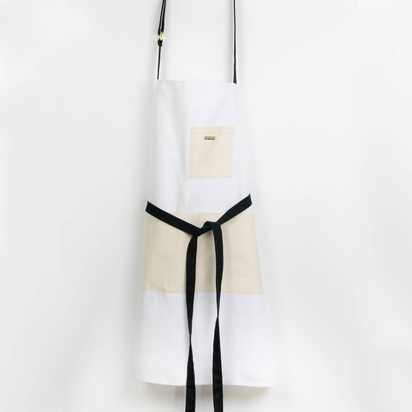 Canvas Color Block Apron - White/Natural/Black: White/natural/black