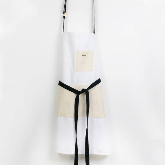 Canvas Color Block Apron - White/Natural/Black: White/natural/black