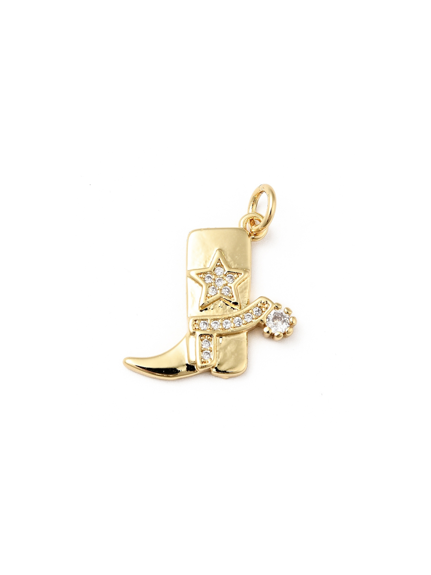 Gold Cowgirl Boot Charm with Cubic Zirconia Accents