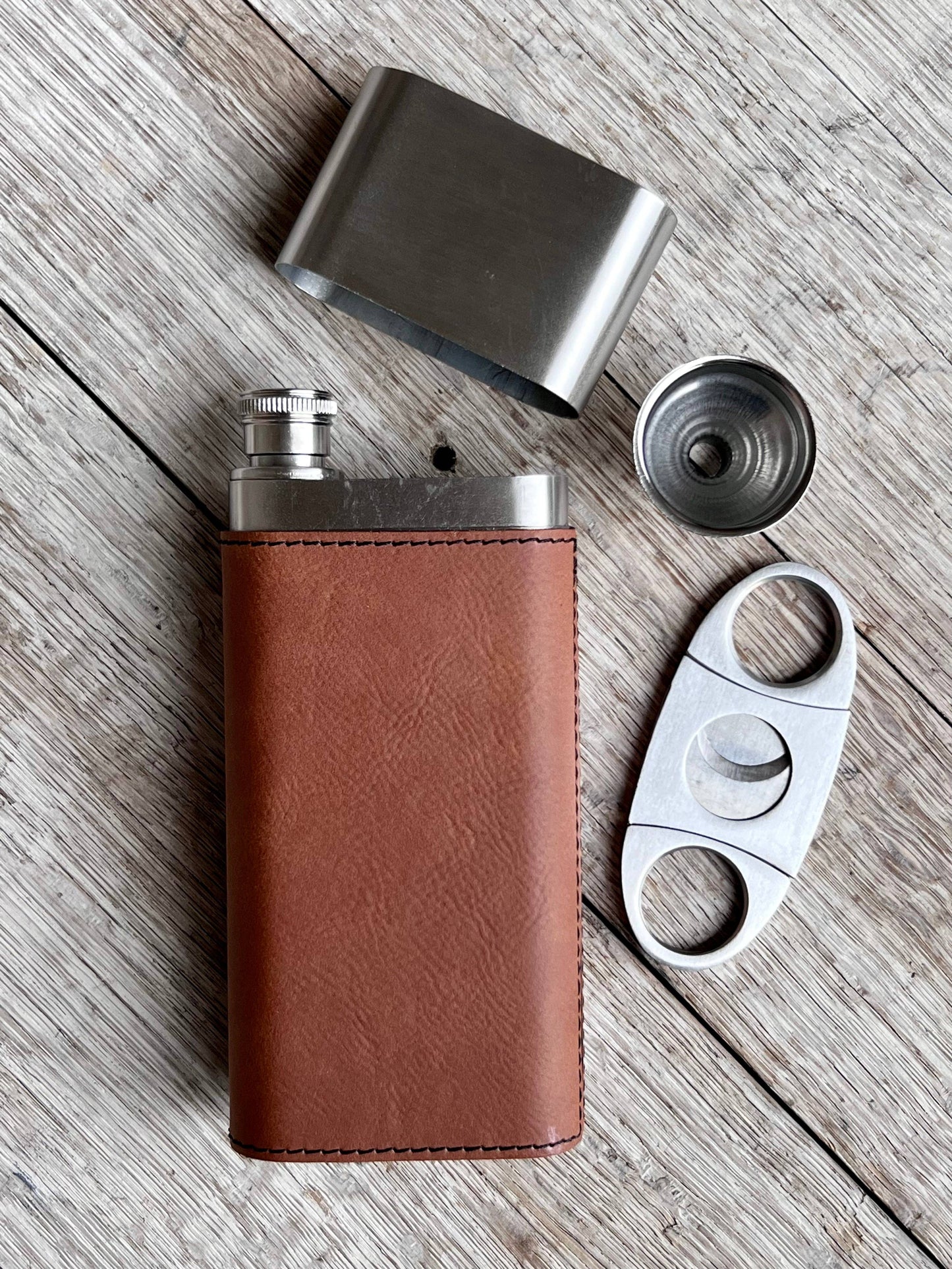 Engravable Cigar Holder & Flask Combo | Stainless Steel Custom Engraved