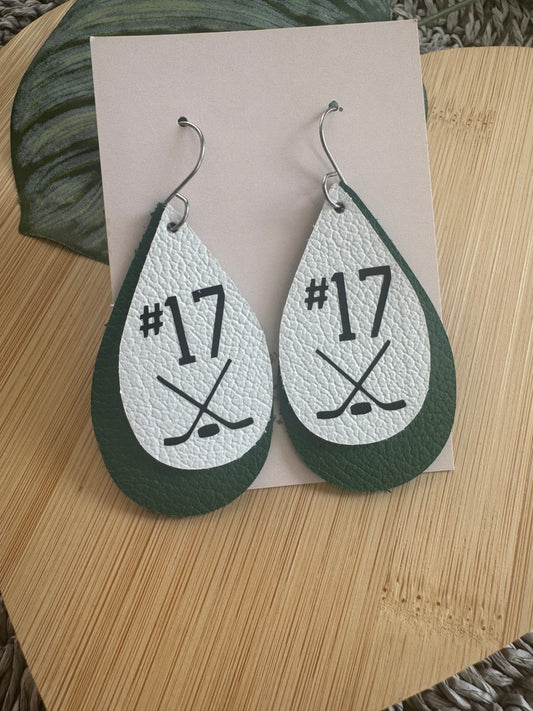 Custom Genuine Leather Hockey Earrings – Player Number & Team Spirit Jewelry