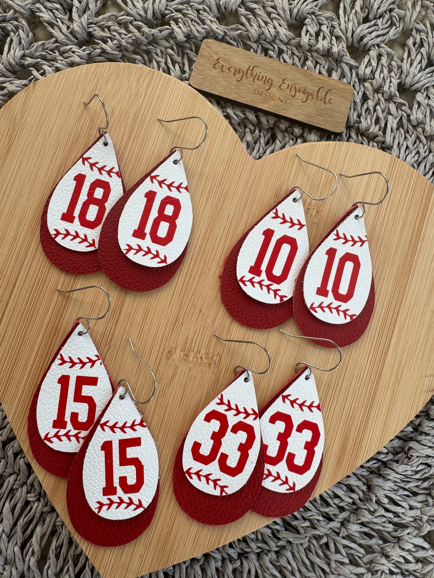 Custom Genuine Leather Baseball Earrings – Player Number & Team Spirit Jewelry