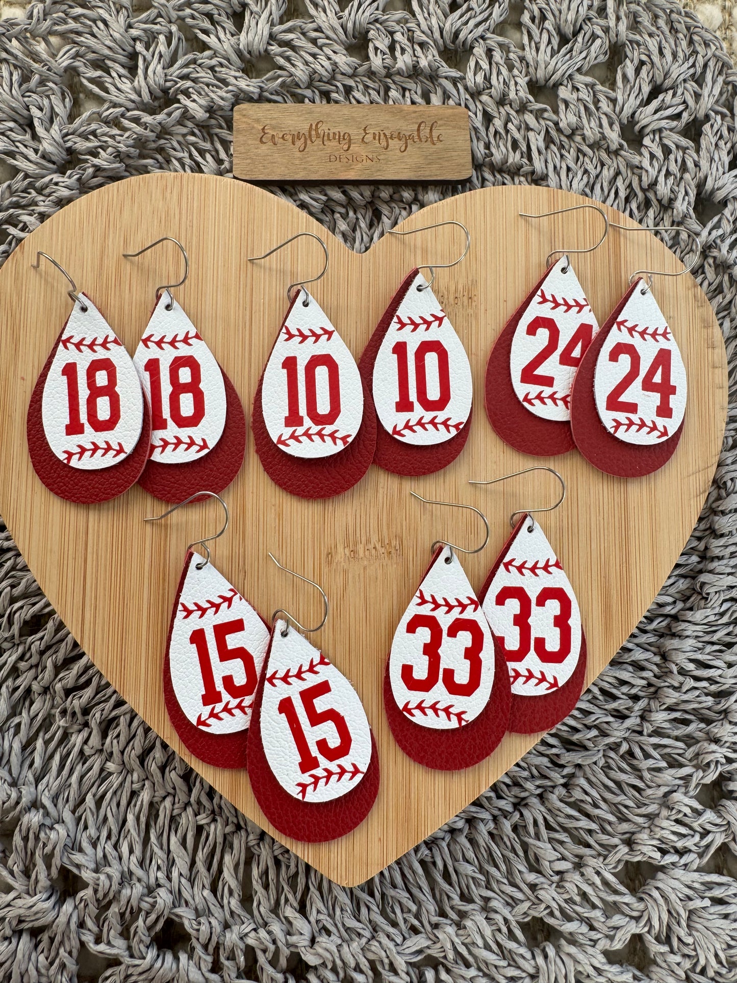 Custom Genuine Leather Baseball Earrings – Player Number & Team Spirit Jewelry