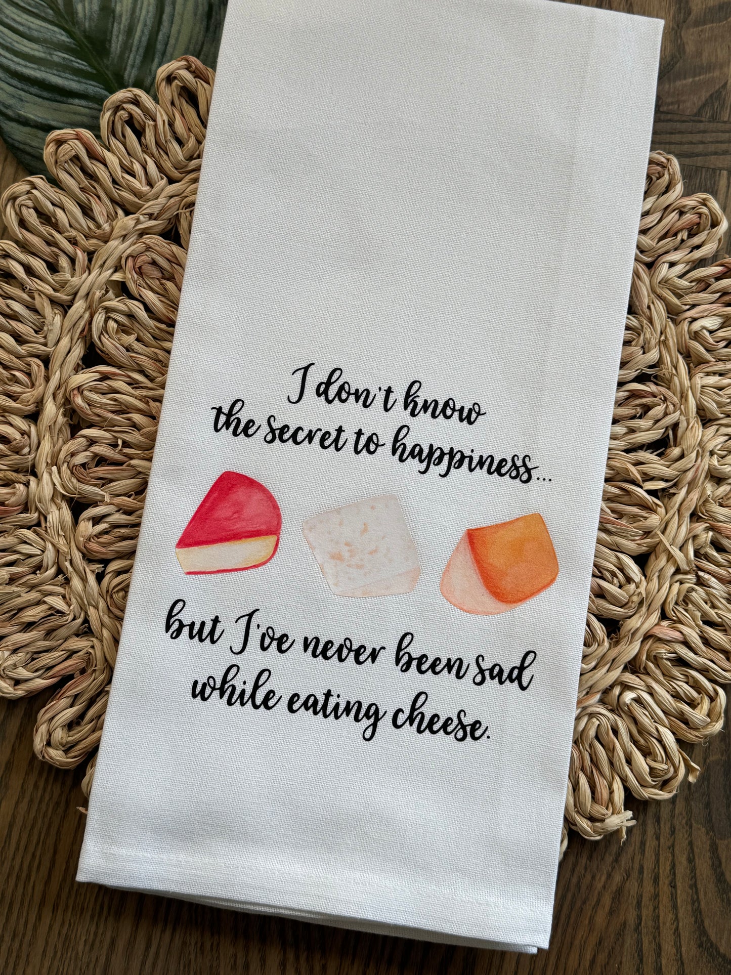 Funny Cheese Tea Towel – Secret to Happiness Kitchen Towel | Foodie Gift, Hostess Humor