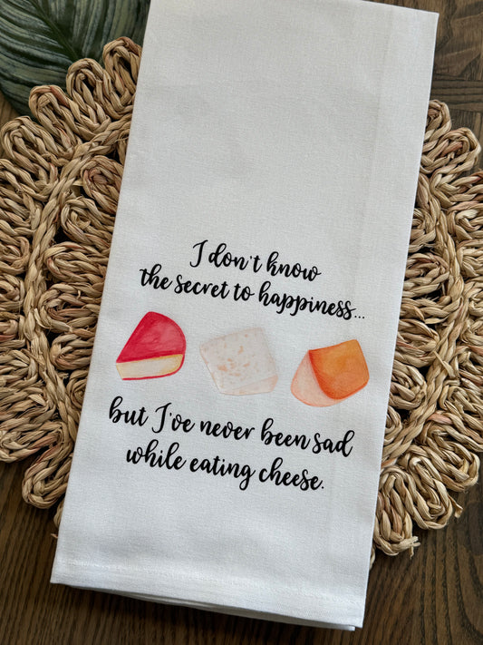 Funny Cheese Tea Towel – Secret to Happiness Kitchen Towel | Foodie Gift, Hostess Humor