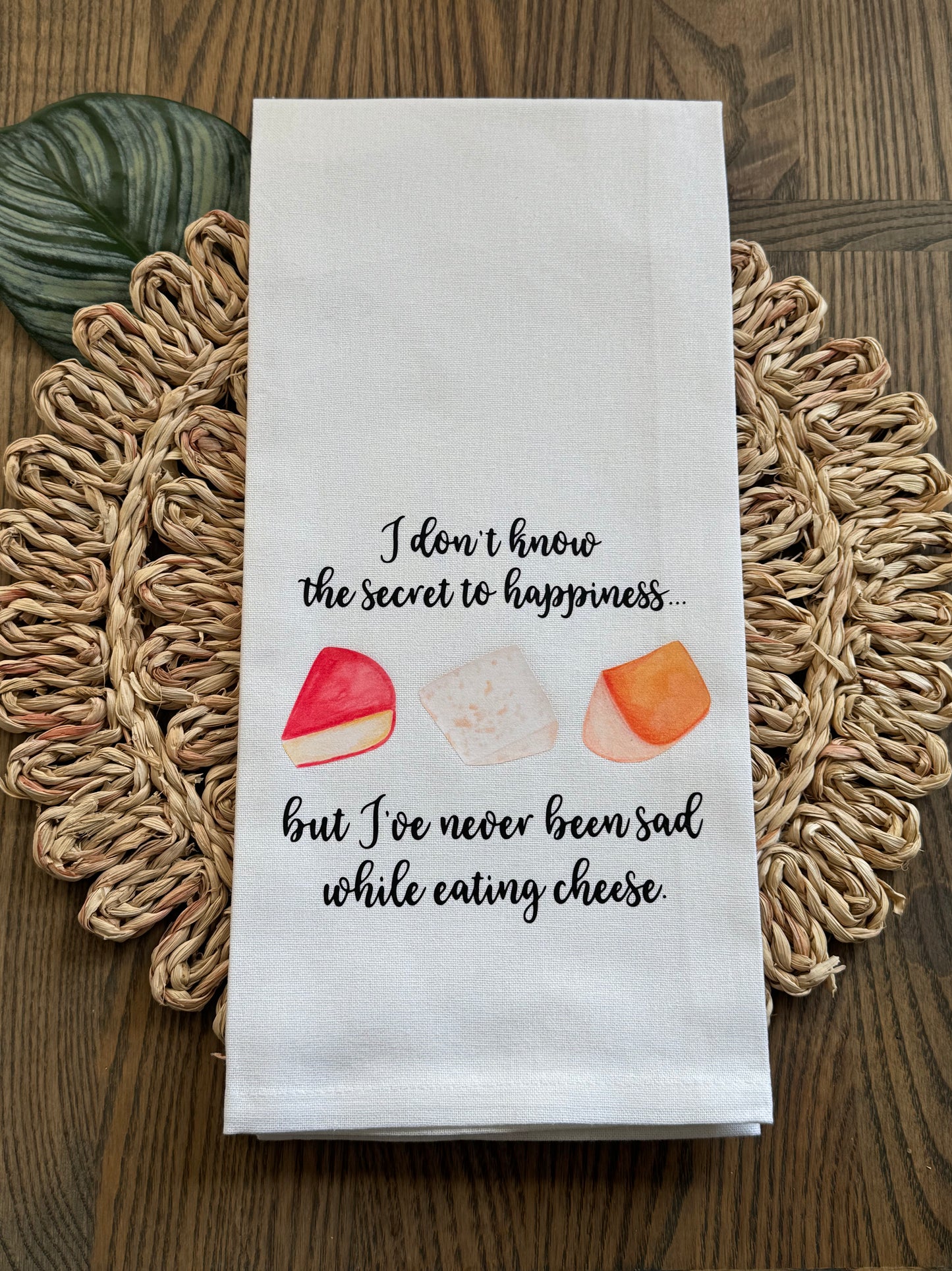 Funny Cheese Tea Towel – Secret to Happiness Kitchen Towel | Foodie Gift, Hostess Humor