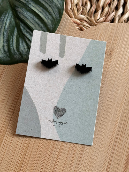 Handmade Bat Stud Earrings – Acrylic Halloween Jewelry