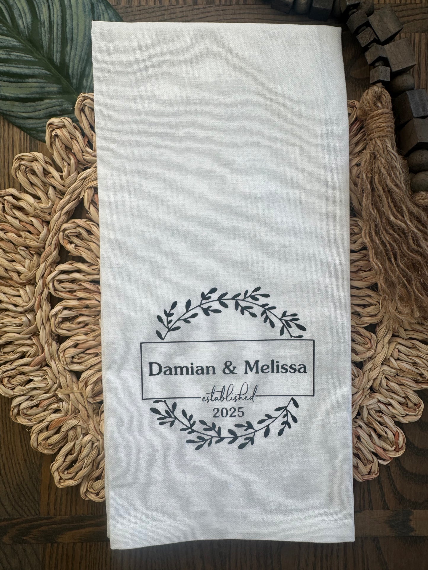 Personalized Established Family Tea Towel | Custom Wedding Gift | Name & Date Kitchen Towel