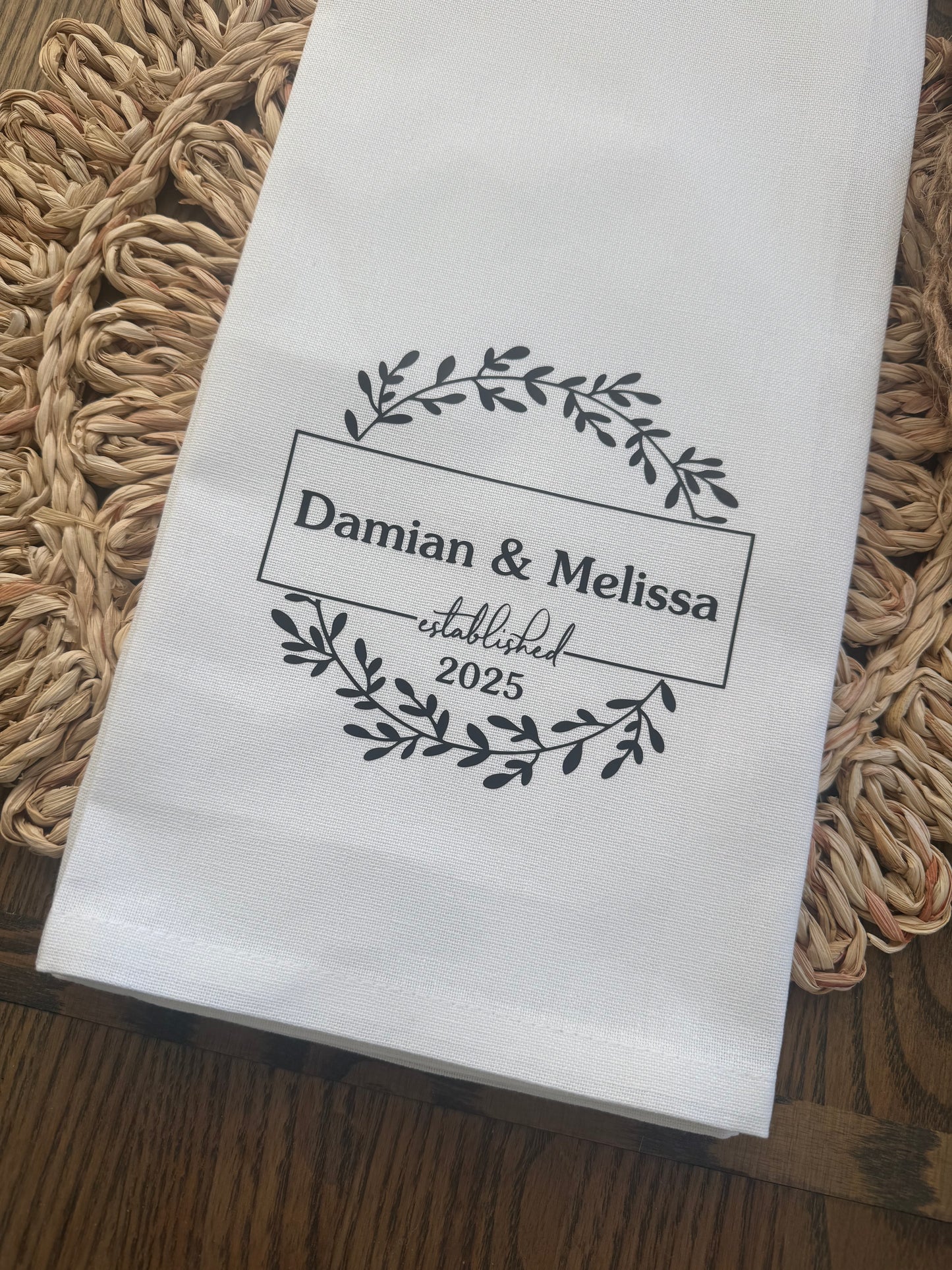 Personalized Established Family Tea Towel | Custom Wedding Gift | Name & Date Kitchen Towel