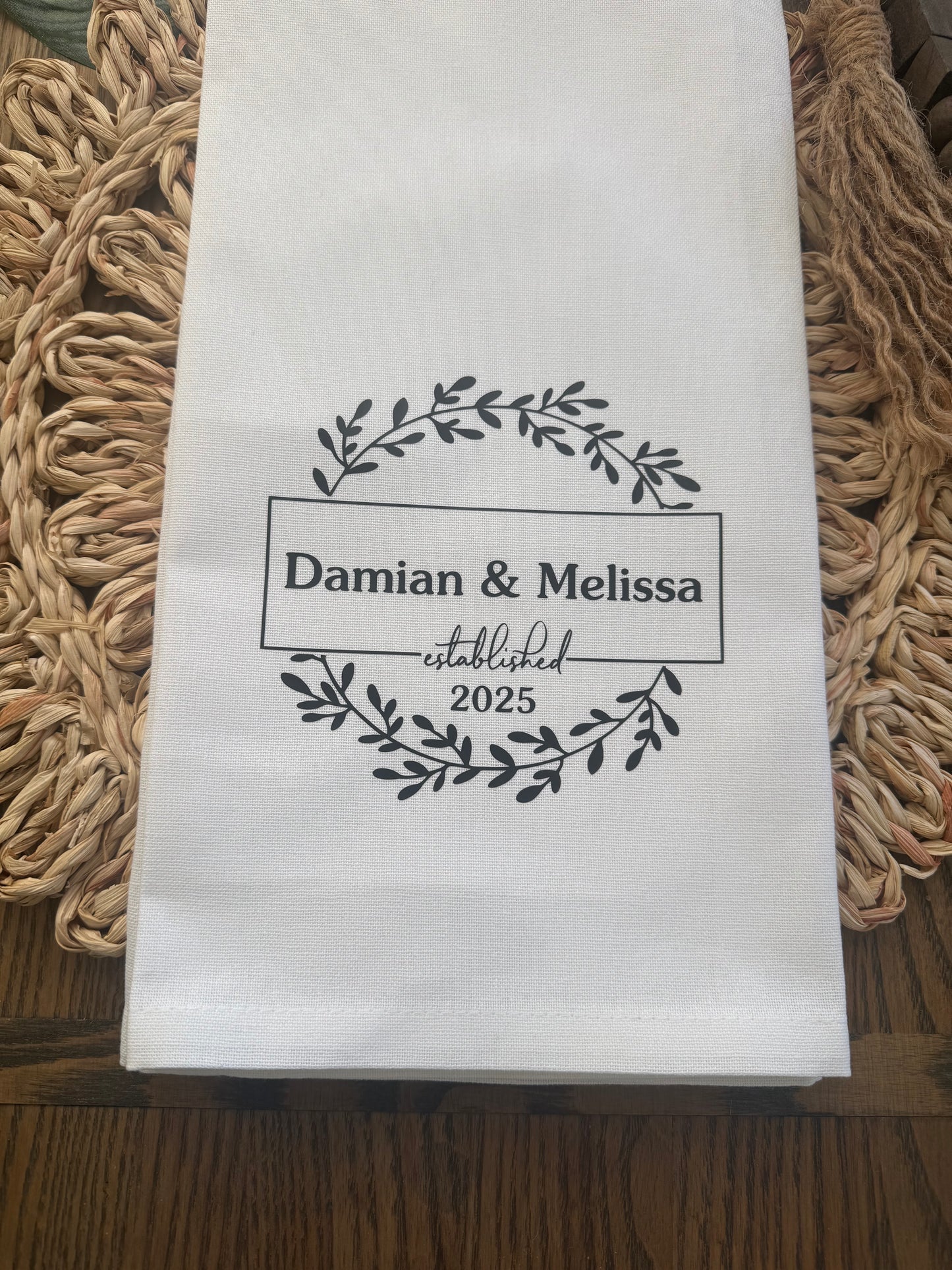 Personalized Established Family Tea Towel | Custom Wedding Gift | Name & Date Kitchen Towel
