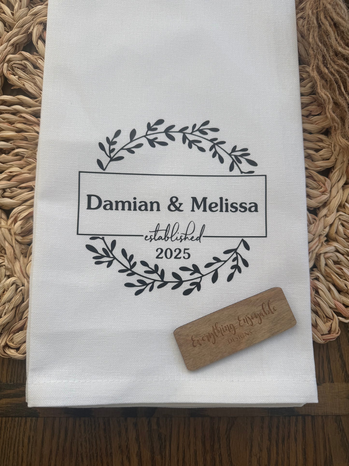 Personalized Wedding Tea Towel – Custom Name, Wedding Kitchen Towel Gift