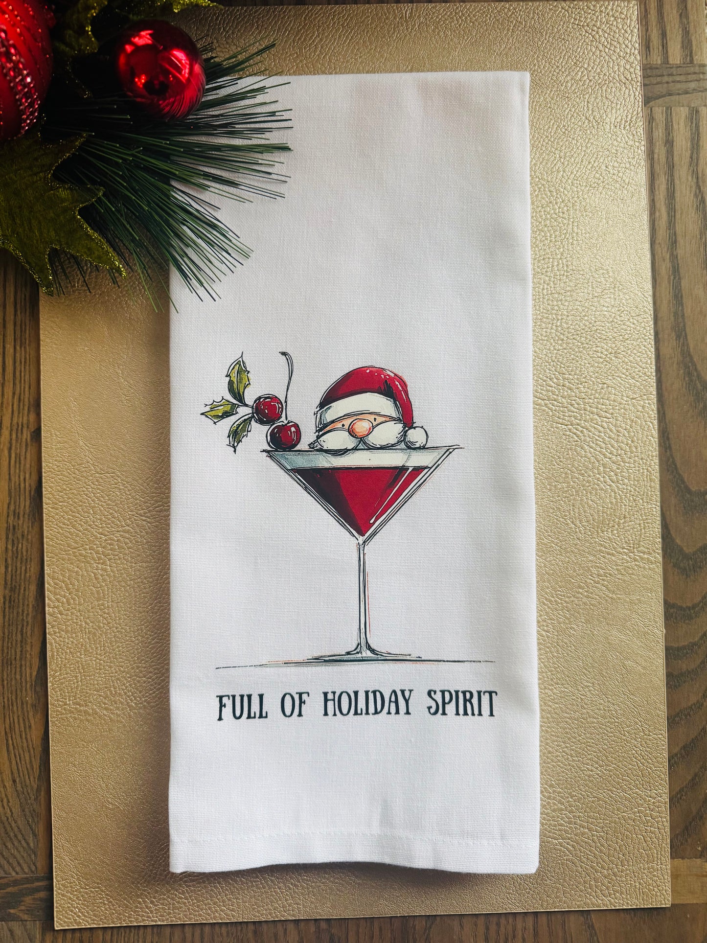“So Much Spirit, So Little Time” Christmas Tea Towel – Funny Holiday Kitchen Decor, Santa Martini Towel, Hostess Gift (Copy)