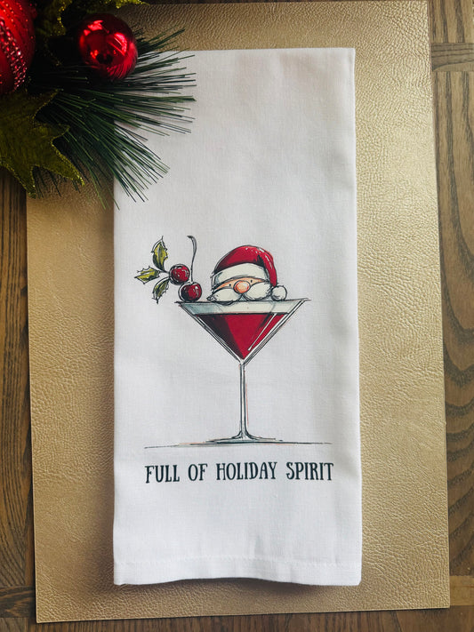 “So Much Spirit, So Little Time” Christmas Tea Towel – Funny Holiday Kitchen Decor, Santa Martini Towel, Hostess Gift (Copy)