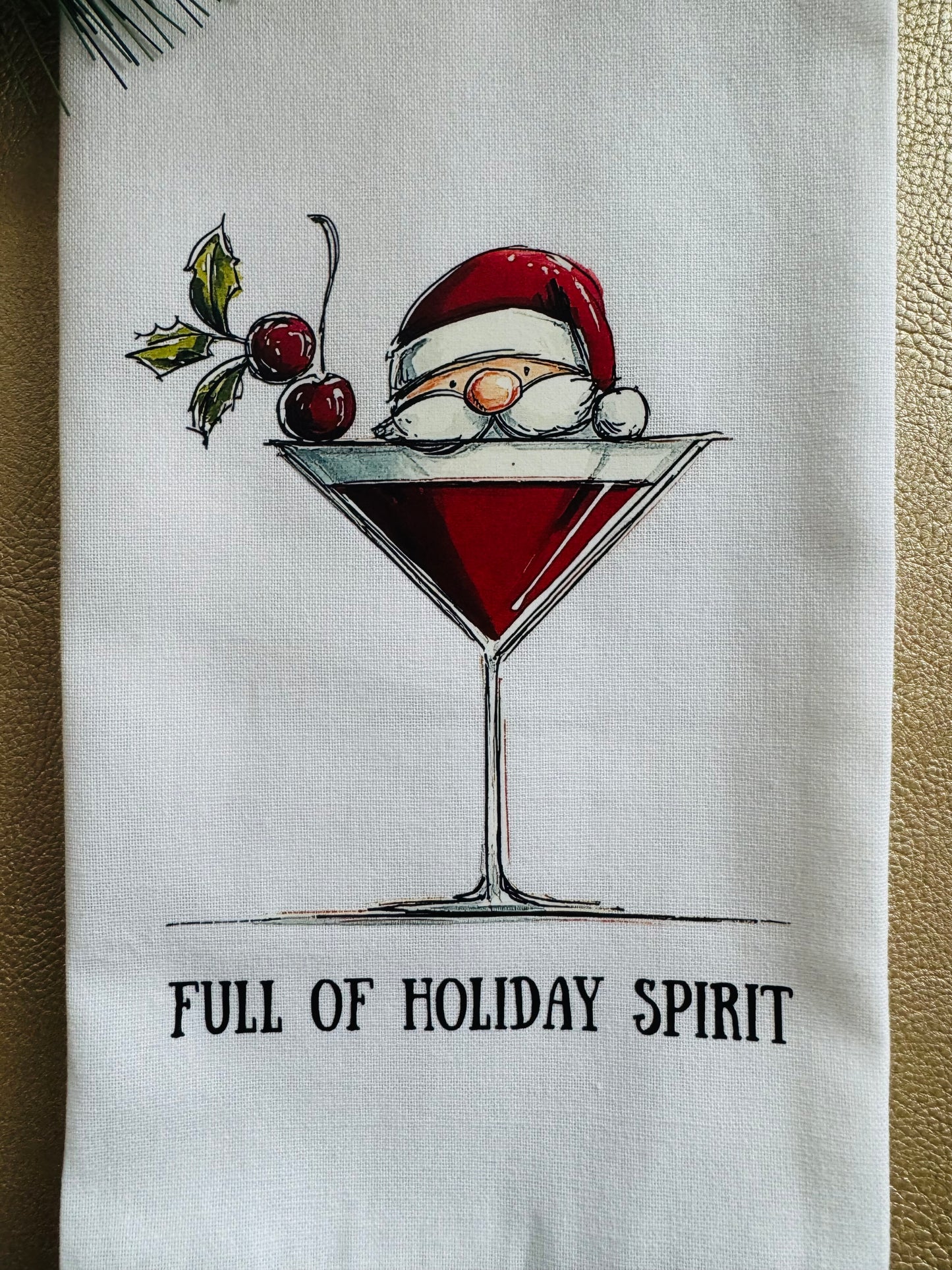 “So Much Spirit, So Little Time” Christmas Tea Towel – Funny Holiday Kitchen Decor, Santa Martini Towel, Hostess Gift (Copy)