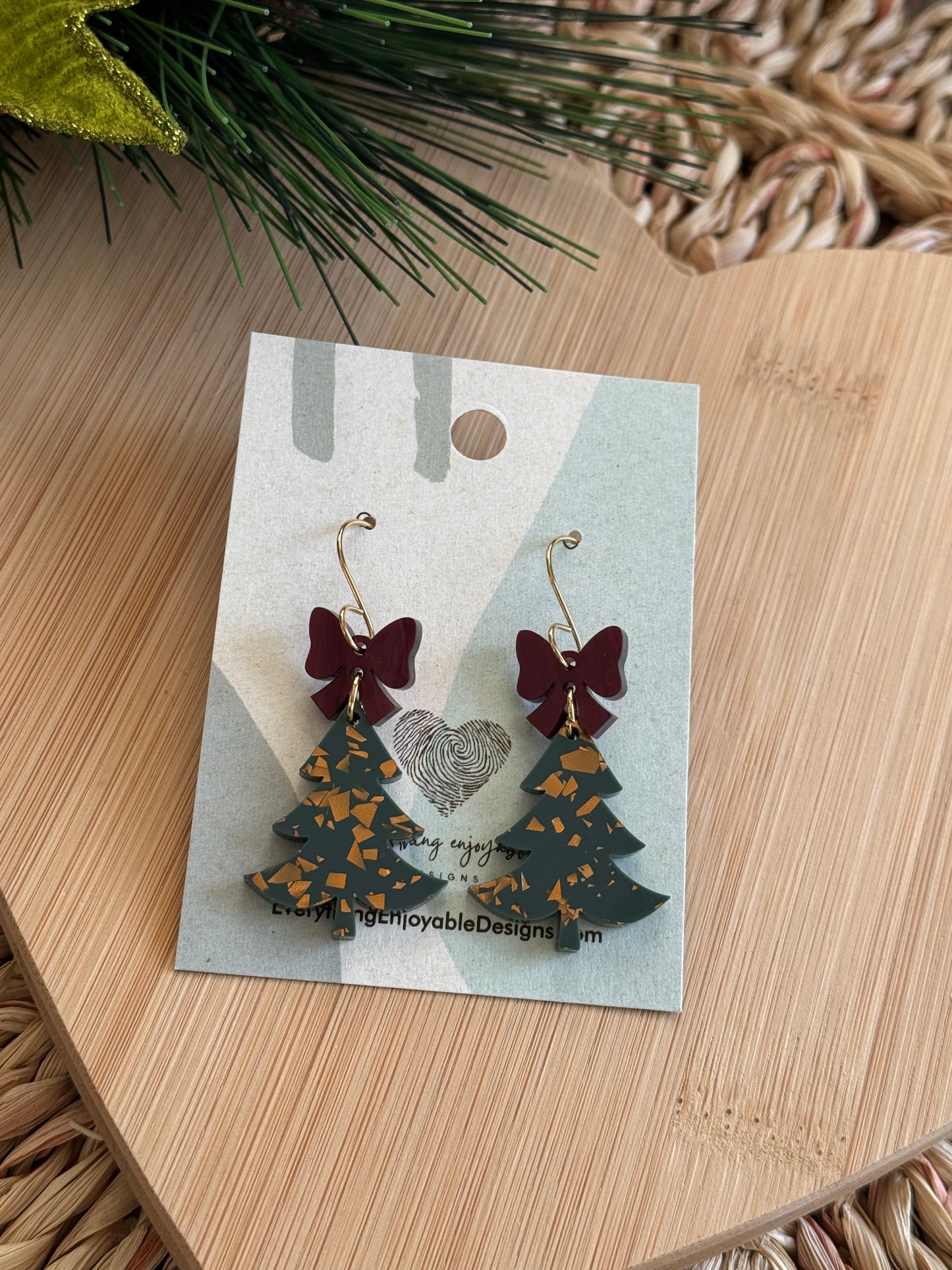 Festive Christmas Tree Dangles | Green, Gold & Burgundy