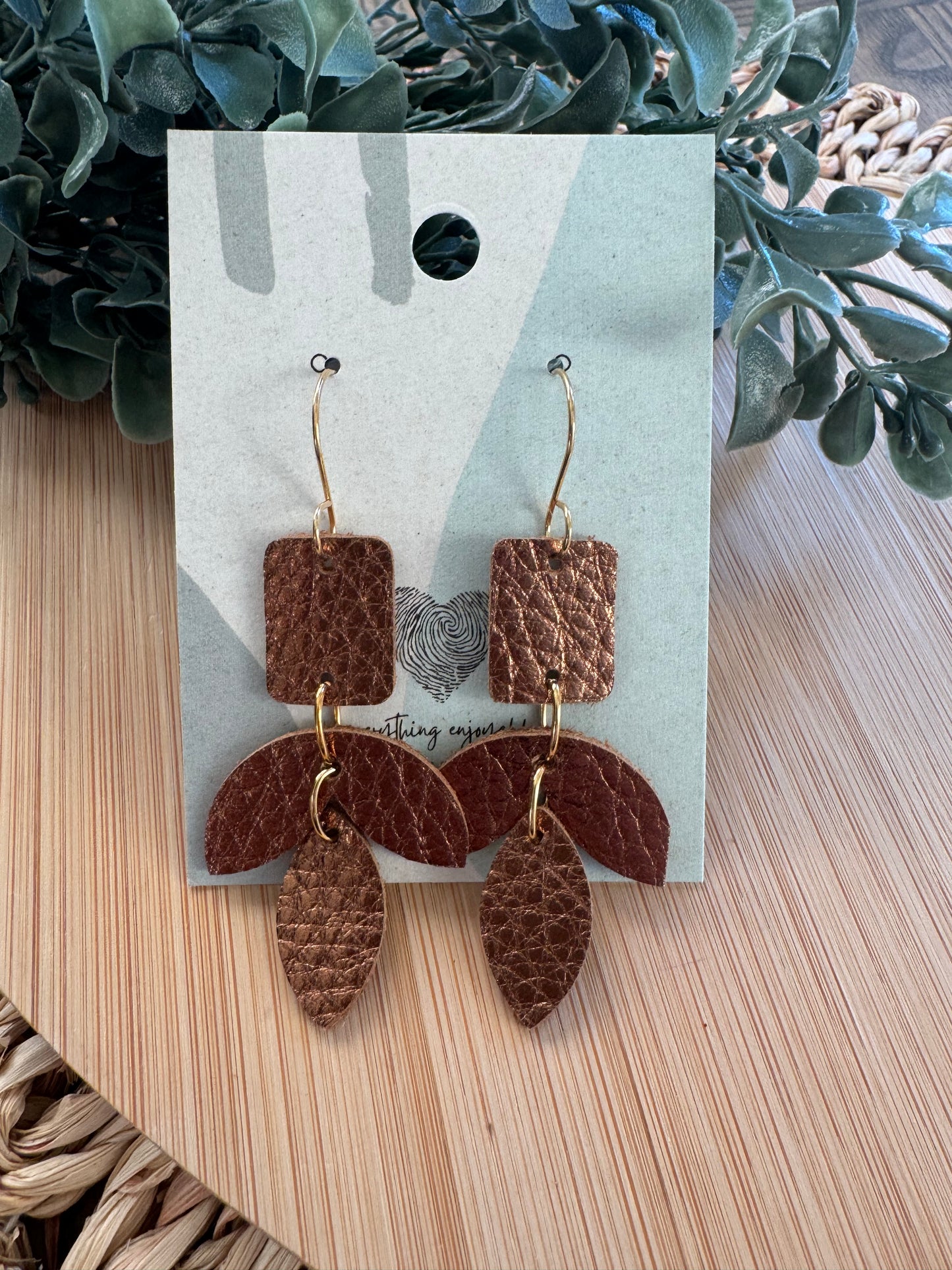 Handmade Bronze Leather Earrings