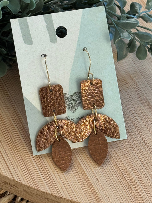 Handmade Bronze Leather Earrings