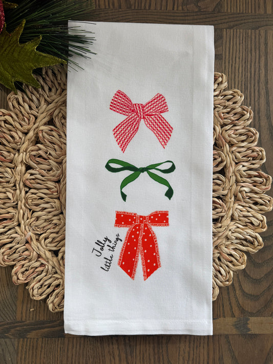 Jolly Little Things Holiday Bow Tea Towel