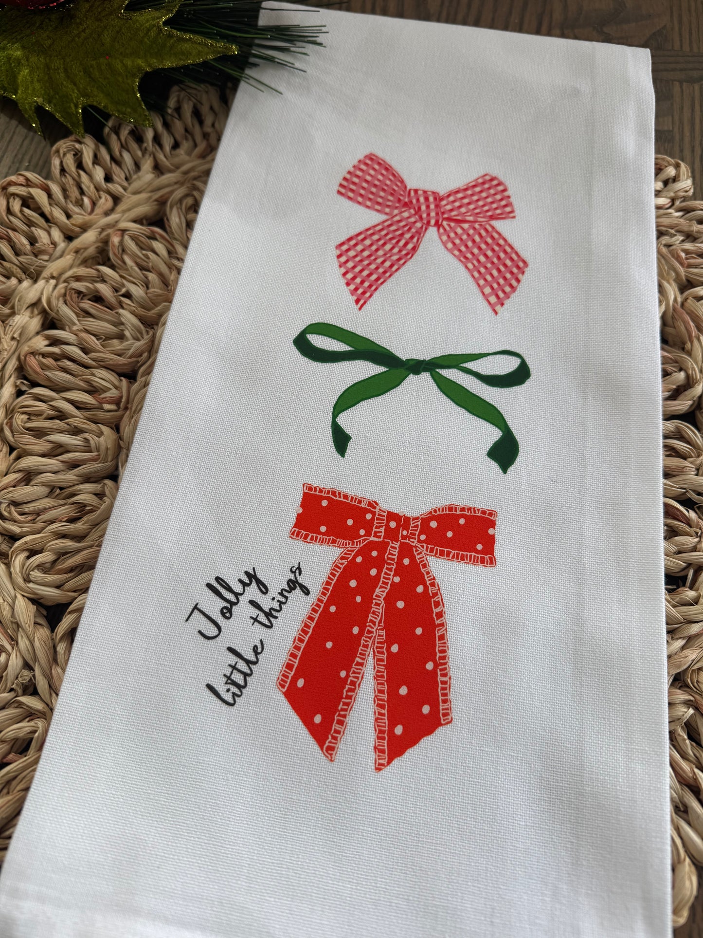 Jolly Little Things Holiday Bow Tea Towel