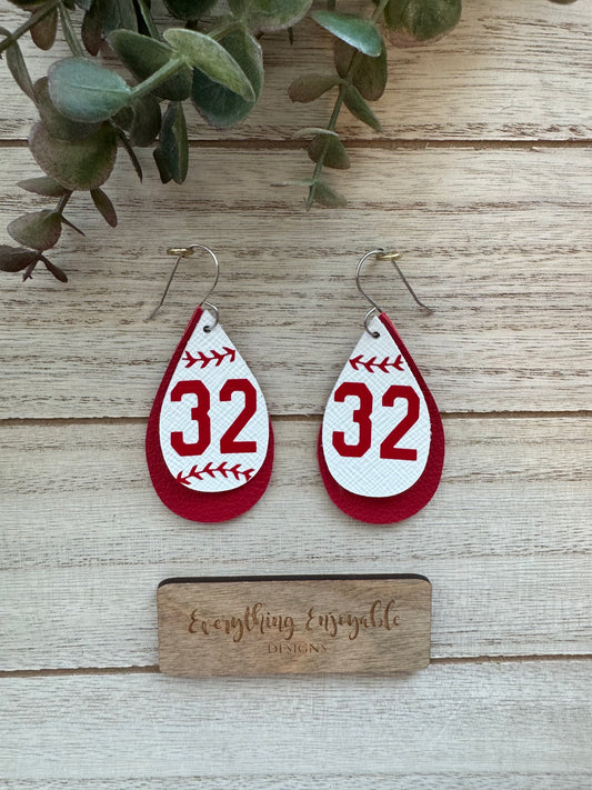 Custom Genuine Leather Baseball Earrings – Player Number & Team Spirit Jewelry