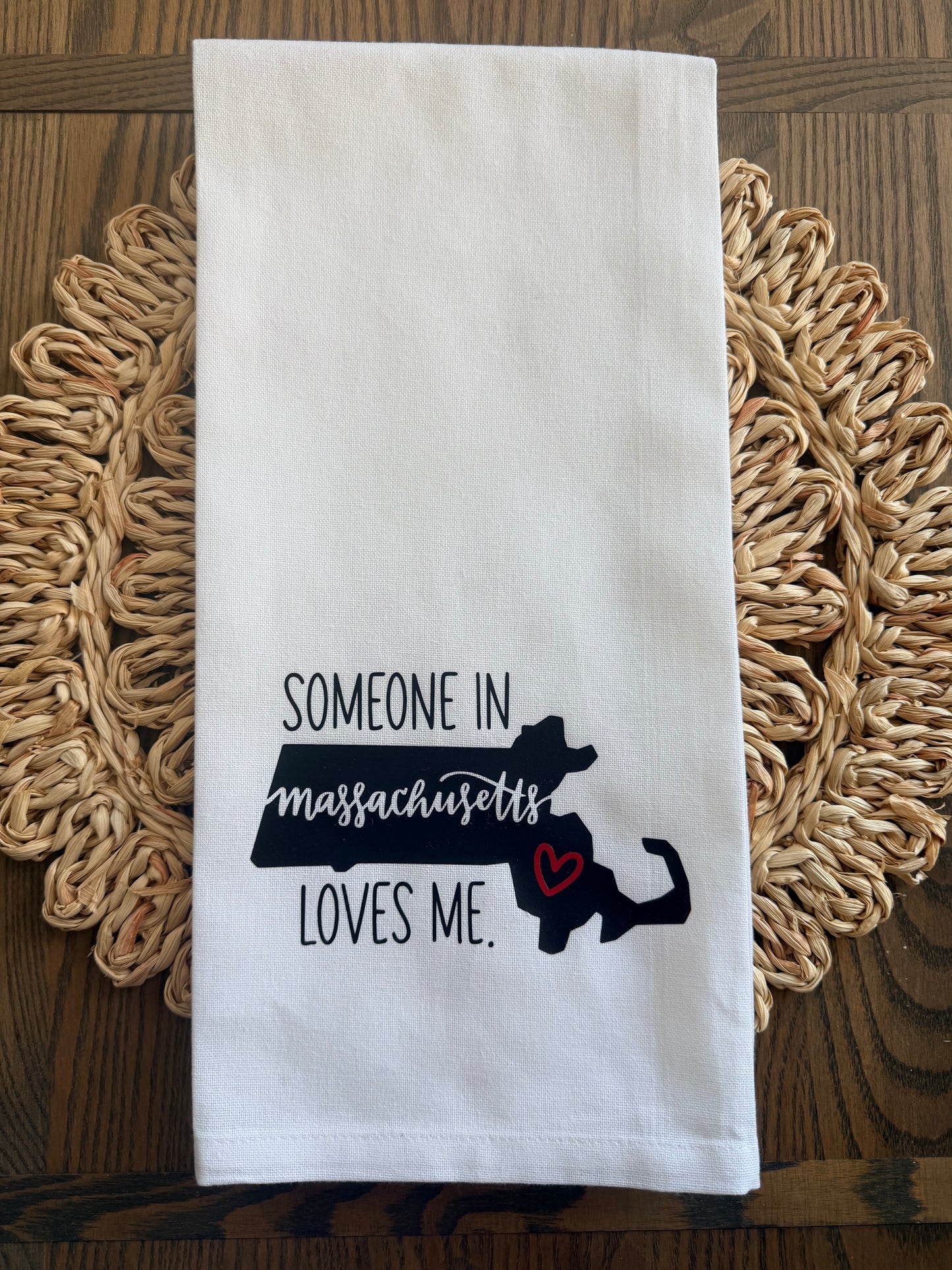 Custom State Tea Towel – Someone in [State/Country] Loves Me – Long Distance Gift – Personalized Home State Kitchen Towel – Moving Away Gift
