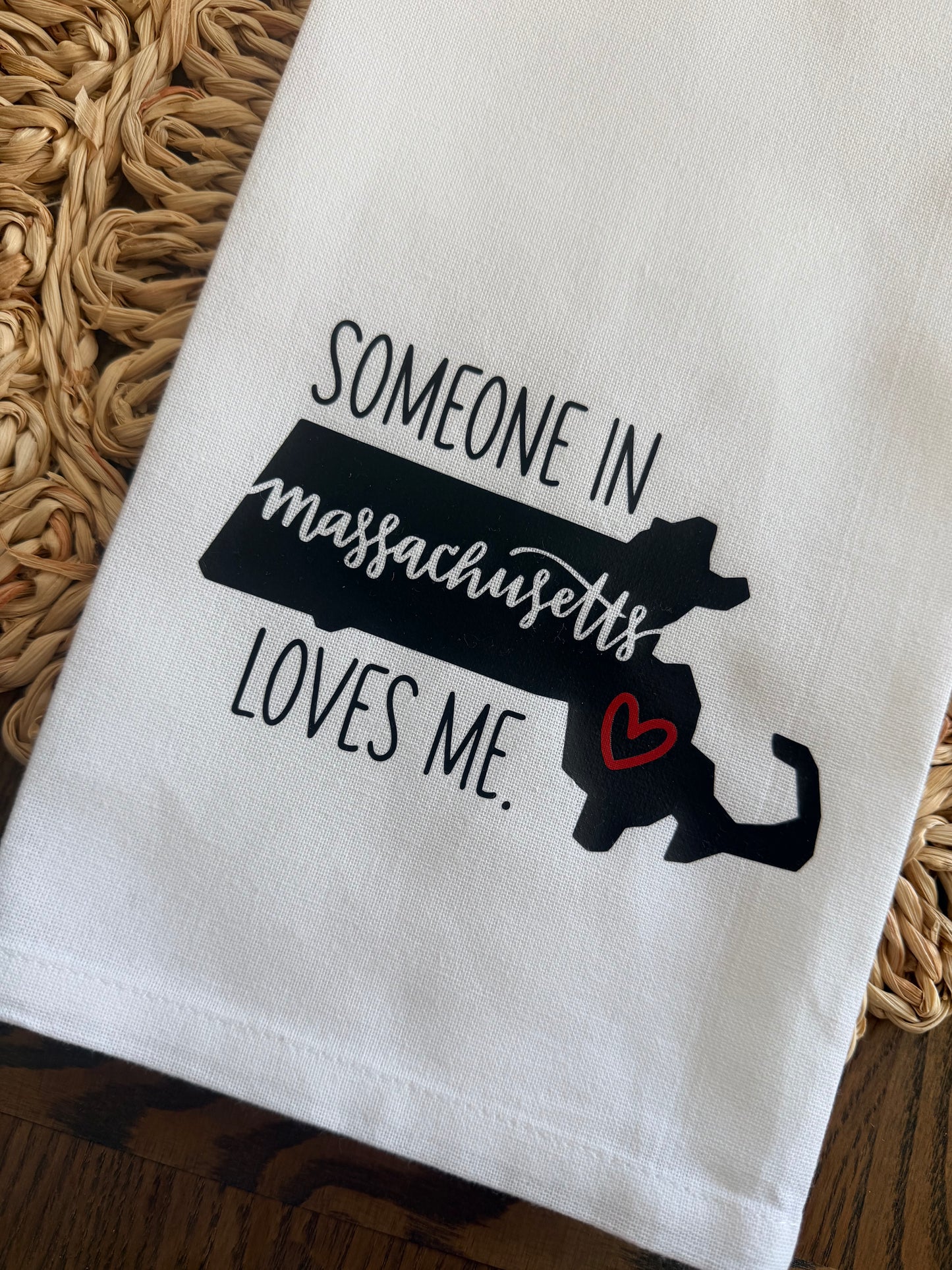 Custom State Tea Towel – Someone in [State/Country] Loves Me – Long Distance Gift – Personalized Home State Kitchen Towel – Moving Away Gift