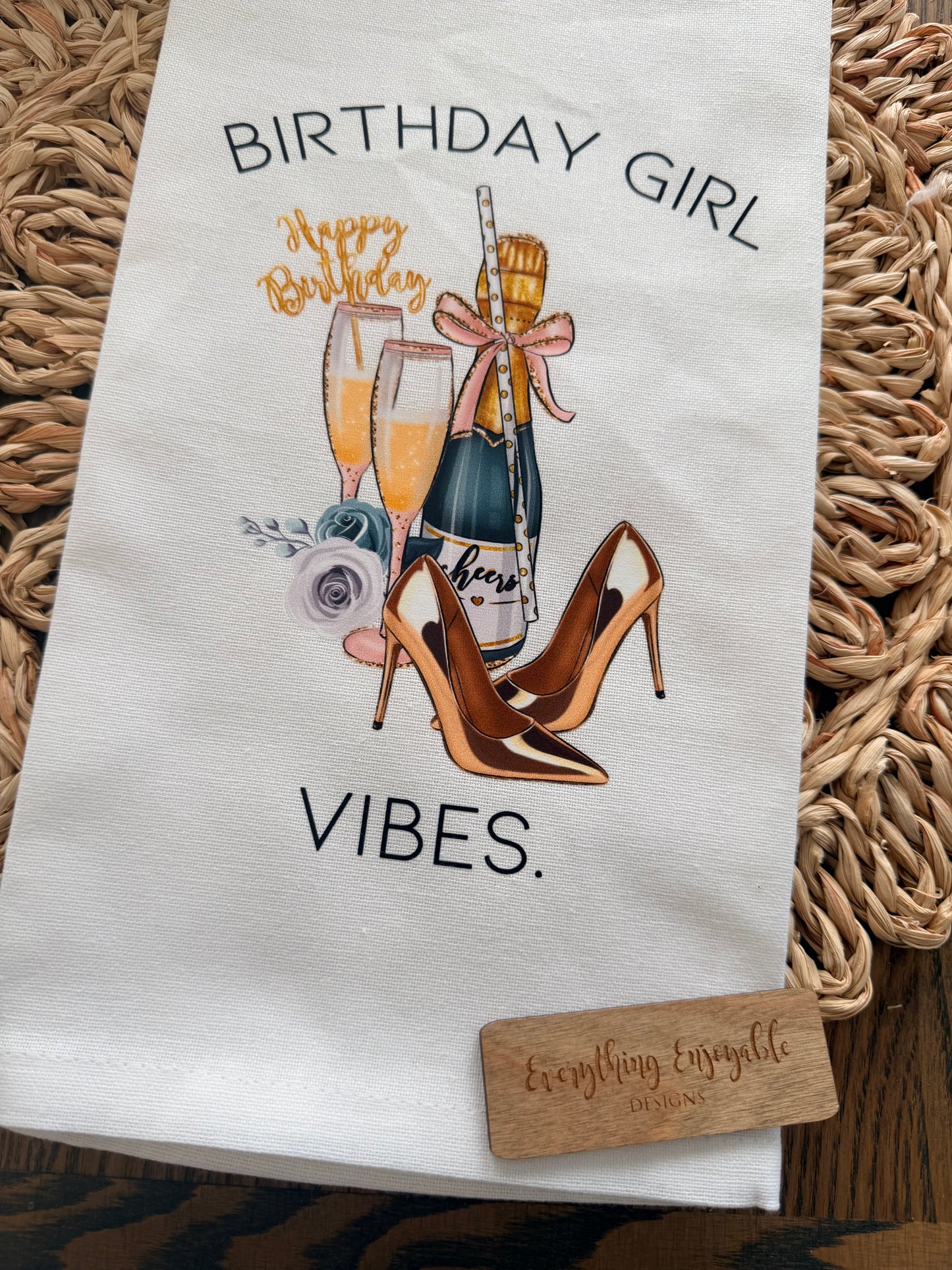"Birthday Girl Vibes" Tea Towel