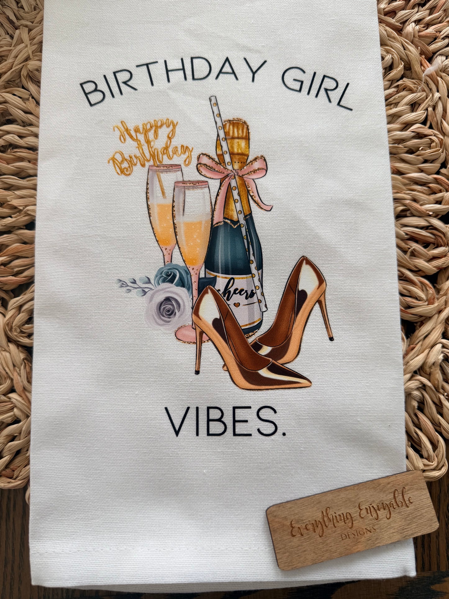 "Birthday Girl Vibes" Tea Towel