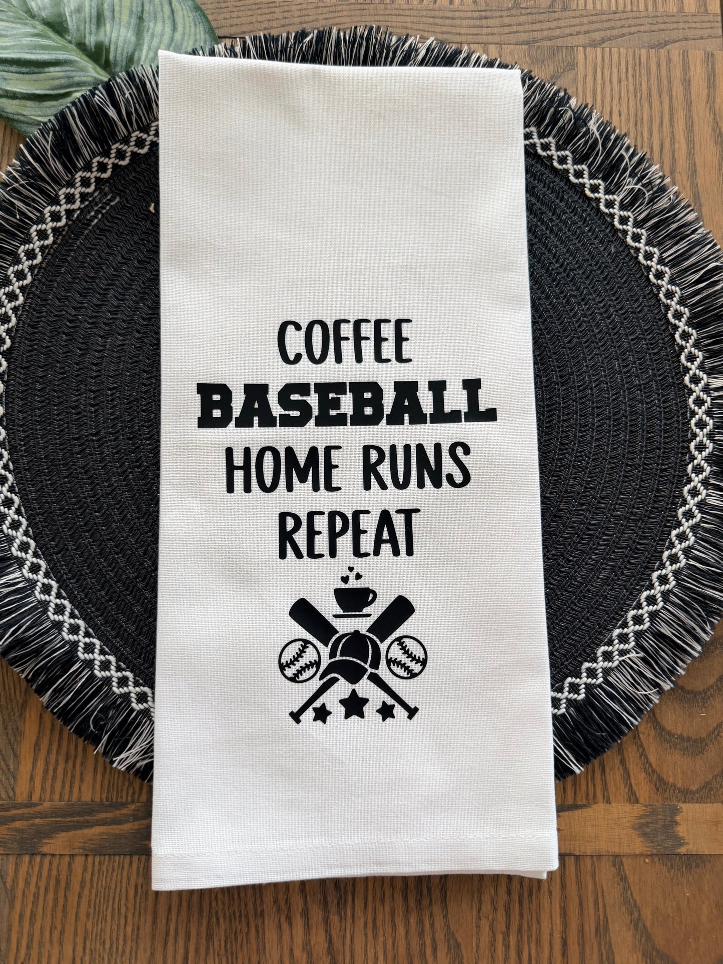 Baseball Tea Towel – Coffee Baseball Home Runs Repeat – Baseball Mom Gift – Sports Kitchen Towel – Game Day Decor – Baseball Lover Gift