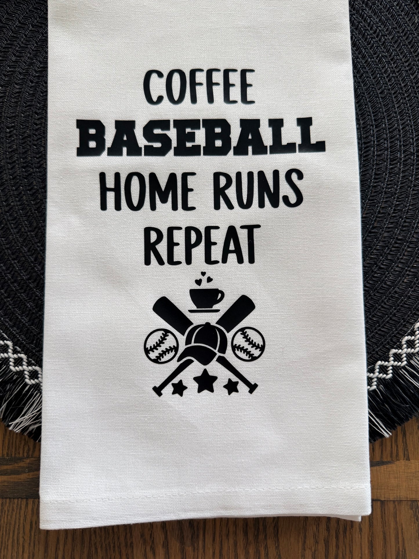 Baseball Tea Towel – Coffee Baseball Home Runs Repeat – Baseball Mom Gift – Sports Kitchen Towel – Game Day Decor – Baseball Lover Gift