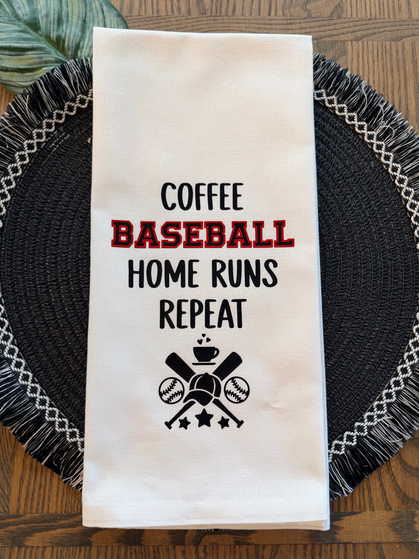Baseball Tea Towel – Coffee Baseball Home Runs Repeat – Baseball Mom Gift – Sports Kitchen Towel – Game Day Decor – Baseball Lover Gift