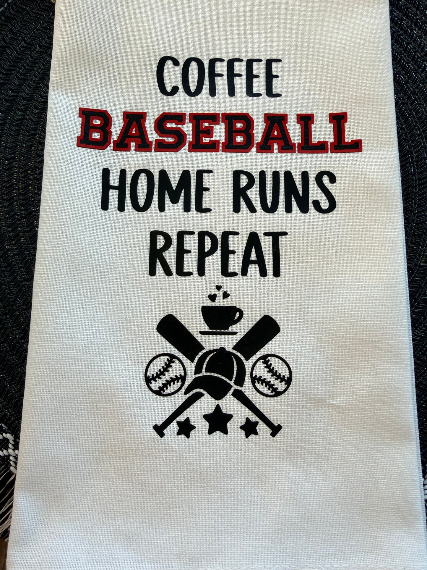 Baseball Tea Towel – Coffee Baseball Home Runs Repeat – Baseball Mom Gift – Sports Kitchen Towel – Game Day Decor – Baseball Lover Gift