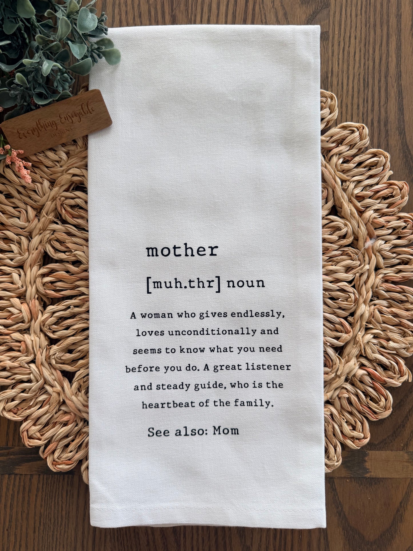 Mother Definition Tea Towel | Meaningful Gift for Mom | Mother's Day Kitchen Towel | Farmhouse Decor | Gift for Her