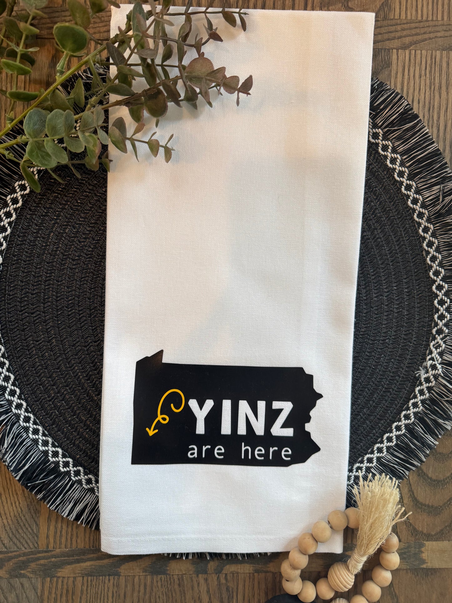 Yinz Are Here Tea Towel – Pittsburgh Kitchen Décor | Funny Pennsylvania Gift