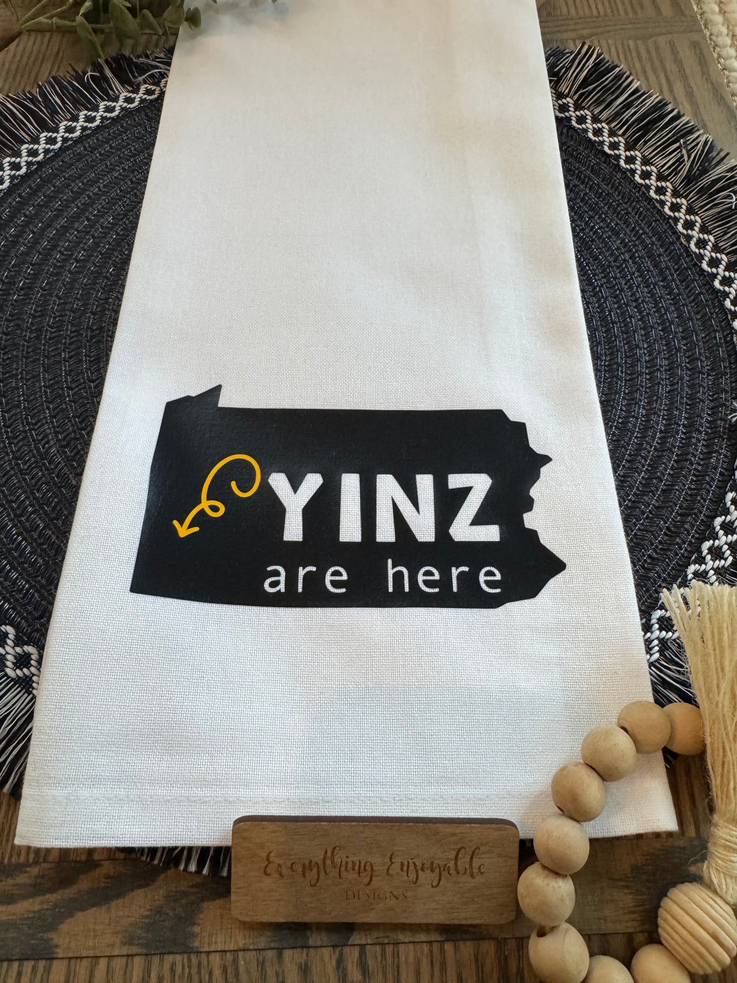 Yinz Are Here Tea Towel – Pittsburgh Kitchen Décor | Funny Pennsylvania Gift