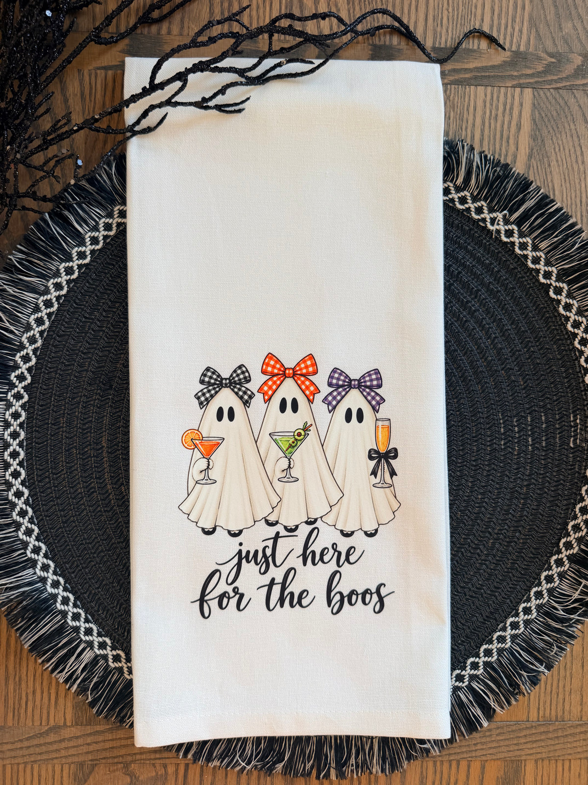 Just Here for the Boos Halloween Tea Towel