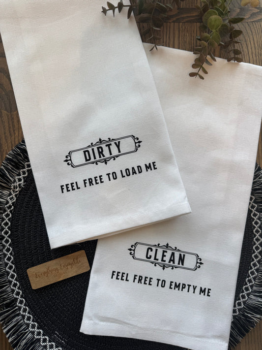 Reversible Dishwasher Tea Towel – Clean & Dirty Sign | Handmade Cotton Flour Sack Kitchen Towel